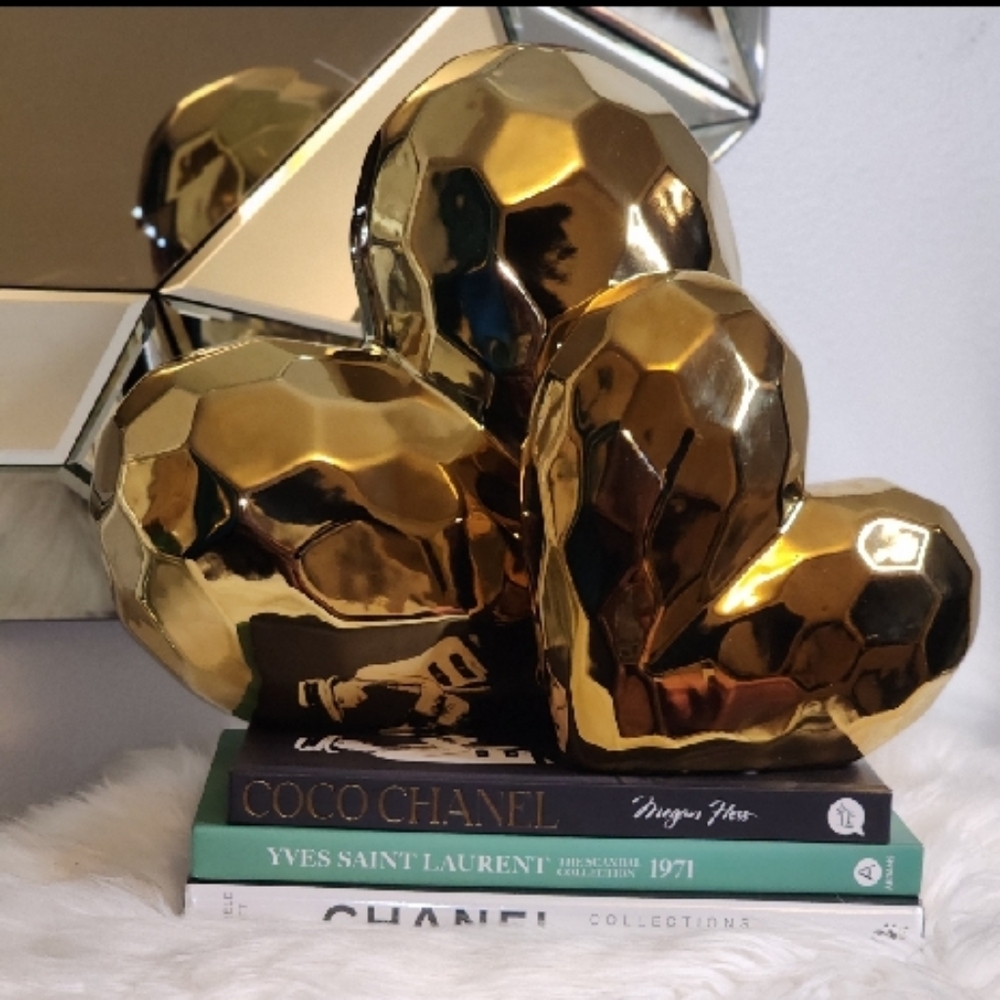 2pc Gold Heart Sculpture